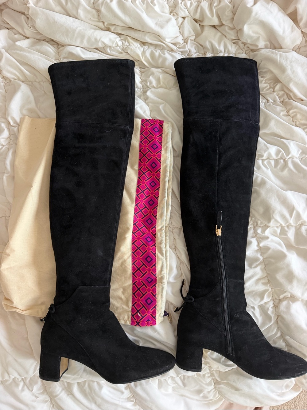 BNIB Tory Burch Laila 45MM  over the knee boot stretch suede black 8.5